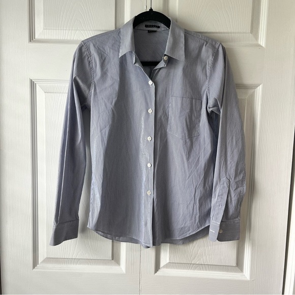 Theory Striped Essential Button-Down Shirt, Size P/PT - Picture 1 of 5